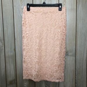 pale pink lace knee length skirt